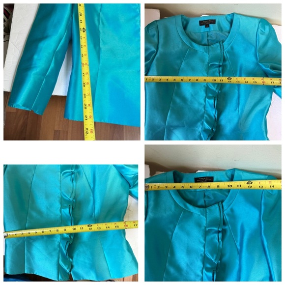Tahari ASL LUXE Tiffany Blue Ruffle Jacket Skirt Evening Formal Suit Two Piece 6 - Picture 15 of 16